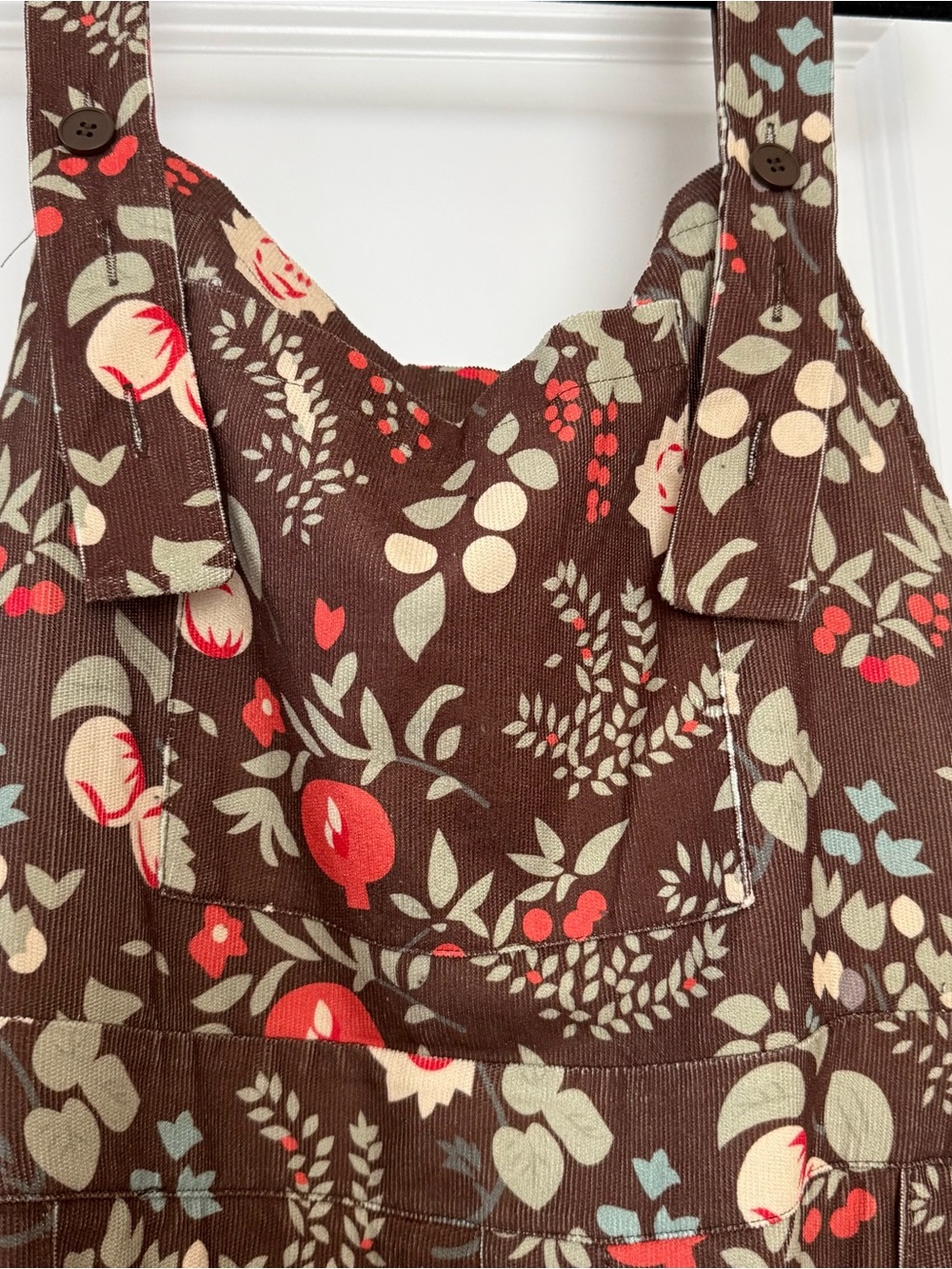 Cider Brown Floral Pinafore Jumpsuit with Red and Cream Accents - Picture 3 of 8
